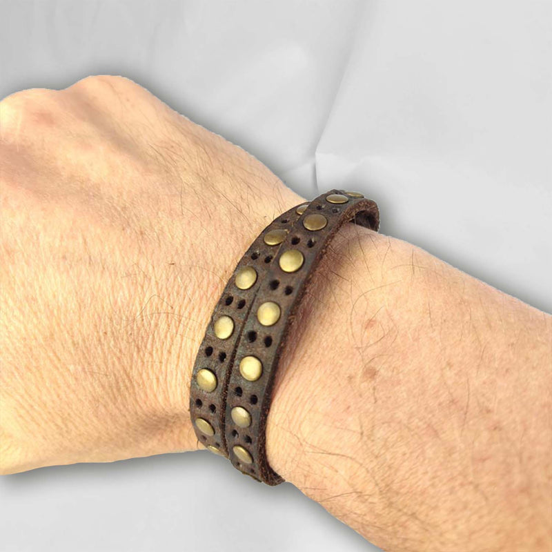 "Slim 2 Time" LEATHER BRACELET IN LEATHER Dark Brown WITH STUDS