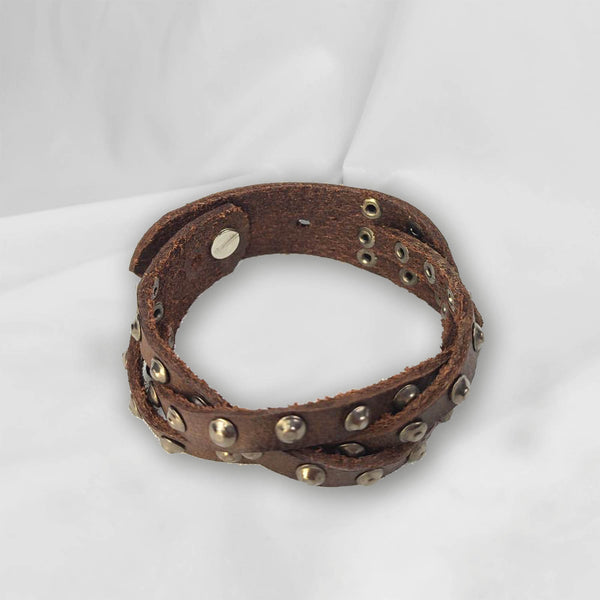 BRACELET "Intreccio" IN LEATHER Dark Brown WITH STUDS