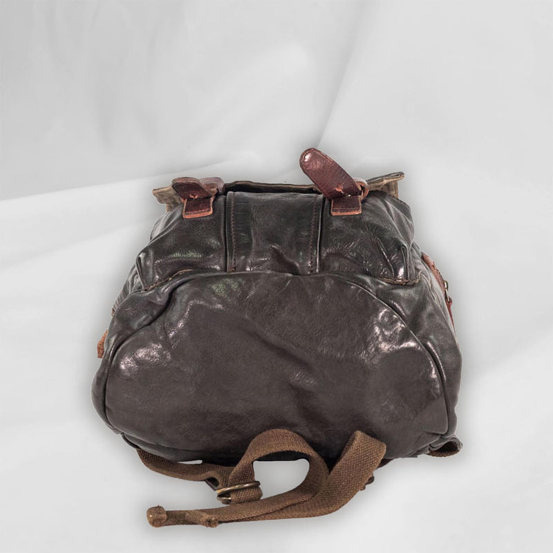 Zaino Pelle - Leather BackPack Side Zip front pocket with trimming Tent Original