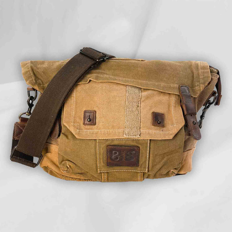 Capo Dyed Patch Bag Postina Shoulder Bag with Backpack "Messenger / BackPack" function Overdye Beige Green - with Lining